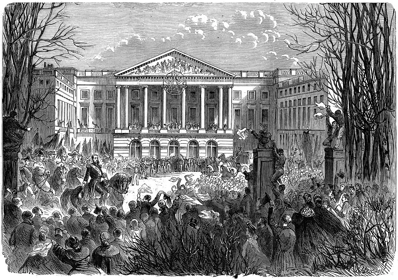 Arrivo di Leopoldo II davanti al Palais de la Nation il giorno della sua adesione, Bruxelles, 17 dicembre 1865